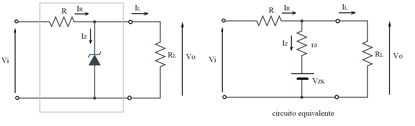 diodo Zener come regolatore e circuito equivalente
